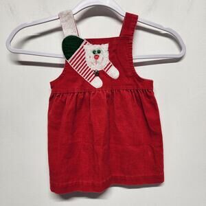 Vintage Ruth Scharf Red Christmas Cat Jingle Bell Overall Dress Girls 24 Mos